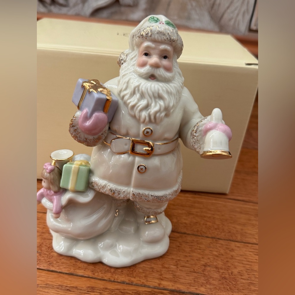 Lenox Santa with bell and bag of presents porcelain figurine pastel